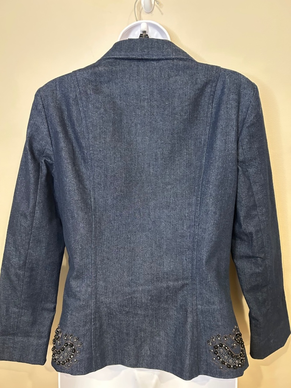 Dana Buchman Beaded Paisley Denim Blazer Vintage Cowgirl Stretch Size 2 - Picture 6 of 12